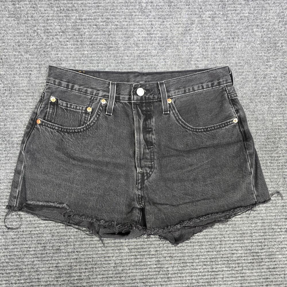 Levis 501 Original Shorts Womens 30 Lunar Black High Rise Cutoff Raw Hem Denim